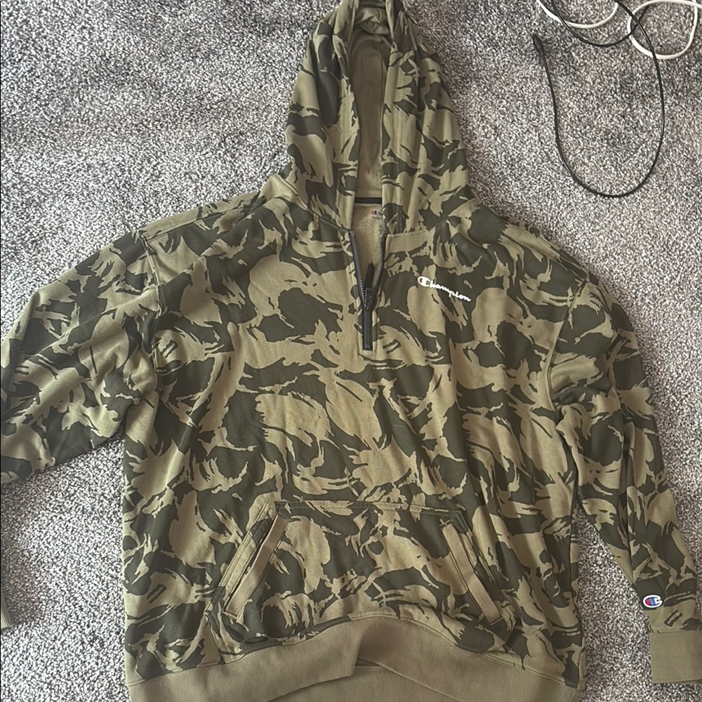 Champion Green and Brown Zip Up Sweater